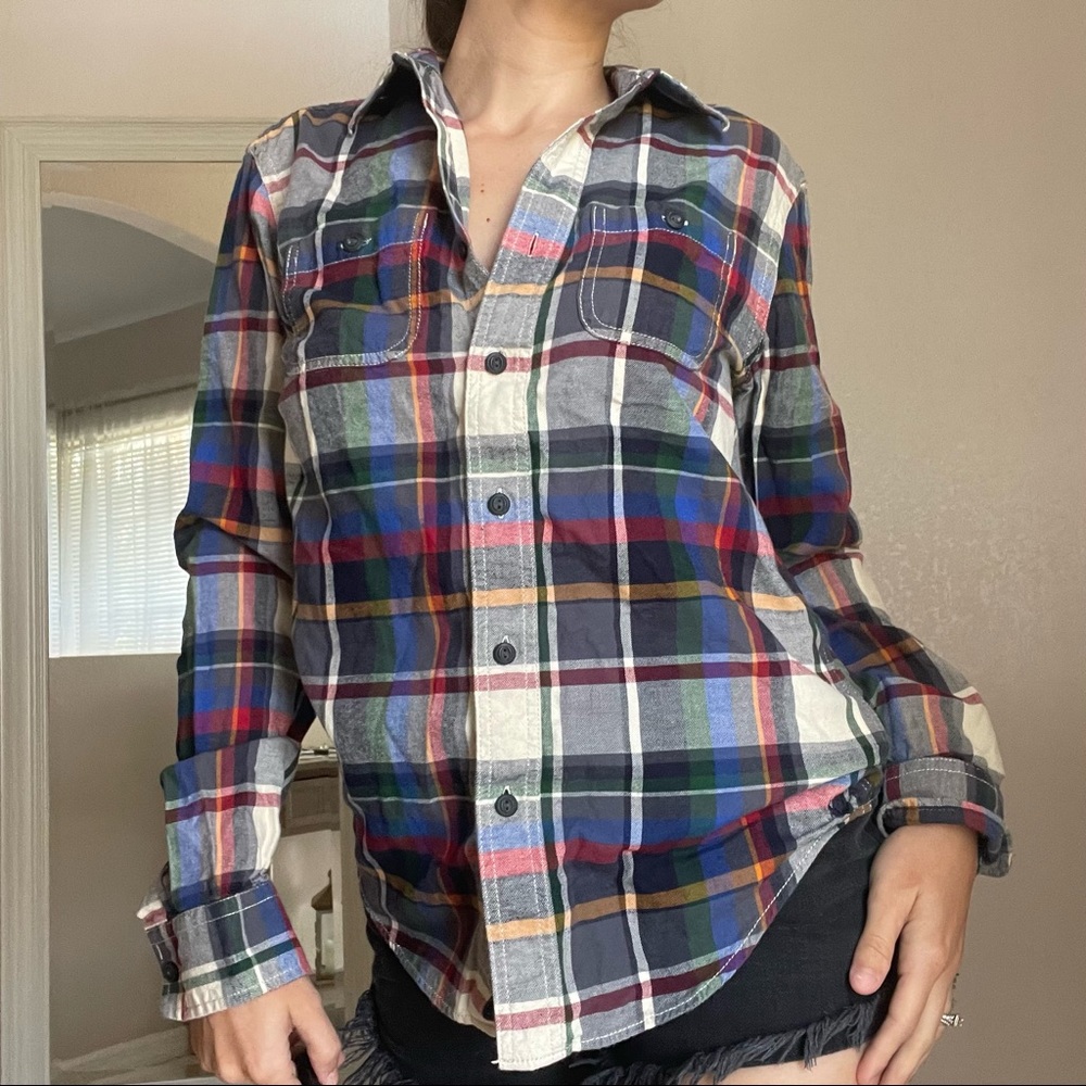 💛American Eagle 🦅 Rainbow Flannel Colorful Button Down Size Small